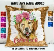 Golden Retriever Cushion Cover Sequin Throw Pillow - Personalised