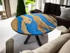 36" Custom Order Blue Epoxy Resin Coffee Tea Table Modern Hallway Furniture Deco