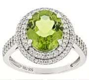 Green Peridot Rhodium Over Sterling Silver Ring 4.10ctw NEW size 9