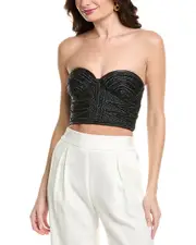 Valentino Leather-Trim Raffia Bandeau Top 38 Black