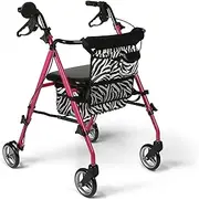 Medline Posh Premium Lightweight Foldable Aluminum Rollator Walker with 6 Inch Wheels, Pink