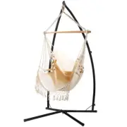 Gardeon Hammock Chair with Steel Stand Hanging Swing Bed Outdoor Tassel Cream