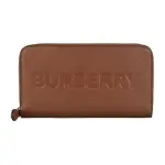 【BURBERRY 巴寶莉】BURBERRY 大寫壓印LOGO牛皮12卡ㄇ字型拉鍊長夾(黑棕)