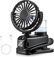 JIZZU Mini Fan, 4 Speeds Wind Table Fan with Clip, USB Rechargeable Mini Fans, Adjustable Table Fans with LED Display, Desktop Personal Fans for Office (Black)