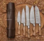 Chef Set, Handmade Damascus Steel Chef Knife Set, Hand Forged Kitchen Knife Set,