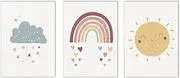 Posters Art Sun Rainbow Cloud Wall Art Heart Star Canvas Nursery Art Prints Nordic Modern Pictures Kids Baby Room Decor-(50X70cm) X3 Frameless