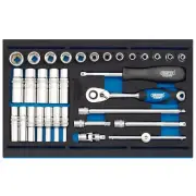 Draper Socket Set in 1/4 Drawer EVA Insert Tray 1/4" 32pc Deep & Standard 63532