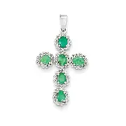 14k White Gold Real Diamond u0026 Emerald Cross Pendant