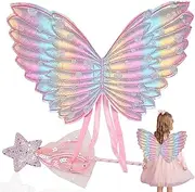 QYEHF Butterfly Wings Costume for Children, Butterfly Costume Children, Fairy Wings Children, Butterfly Wings, Pink Butterfly Elves Fairy Dress Sets, Fairy Sticks, Masquerade Party Props