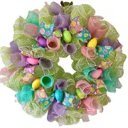 Pastel Easter Egg Ribbon Wreath Handmade Deco Mesh