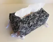 Tissue Box Cover Handmade Black White Home decor Squiggle pattern Ribbon Modern