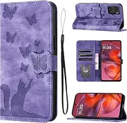 [LSPCASA] Mobile Phone Case for Motorola Moto E15/G05 (6.67 Inch) PU Premium Leather Case with Stand Mobile Phone Case Card Slots Protective Case Foldable Flip Case for Motorola Moto E15/G05 Purple