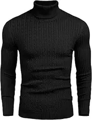 [HALIITA] Men's Turtleneck Sweaters Classic Ribbed Cable Knit Slim Fit Pullover Sweaters
