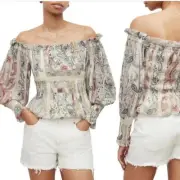 NWT ALL SAINTS LARA MAKUTU OFF THE SHOULDER SMOCKED BOHO TOP