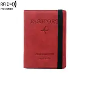 Passport Holder Passport Wallet RFID Blocking PU Leather Card Case Cover with Elastic Band Closure,Winered