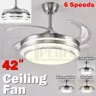 42'' Ceiling Fan with 3 Colors LED Light Retractable Blade and Remote Control O