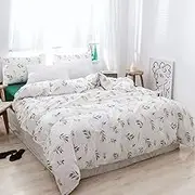 Haofy Soft Cotton Quilt Cover Elegant Fresh Leaves Print Pattern Bedding Comforter Set with Pillowcase Bedding Set (Queen: 51 * 66 * 2 Pillowcases, Quilt Covers, 229 * 229)
