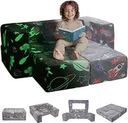 VEVOR Kids Couch, 4Pcs Toddler Couch Sofa Bed, Kids Chair Seat Playroom Furniture, Child Sectional Sofa with Removable Cover for Kids Girls & Boys, Dark Grey