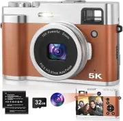 5K Digital Camera with SD Card Autofocus 48MP Point and Shoot 16X Zoom AntiShake