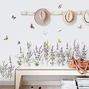 decalmile Lavender Flowers Wall Corner Decals Grass Baseboard Skirting Line Wall Stickers Living Room Bedroom Wall Art Decor(Finished Size W: 63 Inches)