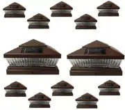 Solar Post Cap Light 12 Pcs 6x6 Solar Brown Color Square 5 LED Bulb Fence Light
