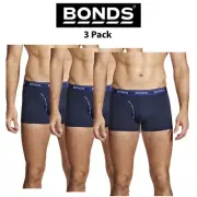 Mens Bonds Guyfront Trunk 3 Pack Cotton Stretch Seamfree Navy Work Sport MZVJ