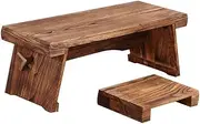 Antique Tea Table with A Bench Japanese Tatami Table for Living Room Balcony Window Platform Coffee Cocktail Table Furniture Wood (Light Color)