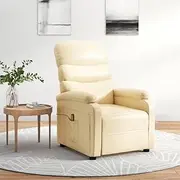 Cream Faux Leather Reclining Massage Chair with 6-Point Vibration, USB Power, Adjustable Backrest, and Footrest - Luxurious Seat for Living Room Relaxation