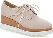 [FARZAH] Women's Platform Wedge Shoes Leather Lace Up Chunky High Heel Dress Shoes Round Toe Personality (Color : A, Size : 5)