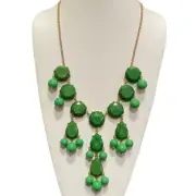 Natasha Green Bib Necklace Beaded Faceted Dangle Statement New
