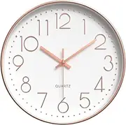 Wall Clock Silent Non Ticking 12 Inch Quartz Round Clock Battery Operated Home Office Living Room Bedroom (Rose Gold case White face)