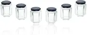 Hexagonal Glass Jars with Lids - 6-Pack, 280ml Spice & Jam Containers, Airtight Storage for Sweets & Herbs