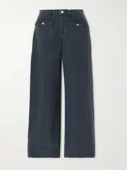 [FRAME] FRAME - The 70s Cropped Cotton-canvas Wide-leg Pants - Navy - 23 23 Blue