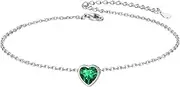 [Silvora] Birthstone Anklets for Women, 925 Sterling Silver Cubic Zirconia Heart Ankle Bracelets Summer Barefoot Jewelry, Dainty Silver Anklet for Mom Wife