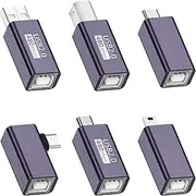 tunghey 6Pack USB A/USB C/Micro/Mini USB/B/Right Angle USB C to B Female Adapter Printer Converter Connector Plug Compatible with Printers, MIDI, Electric Pianos