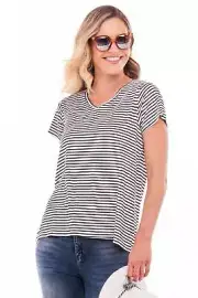 Betty Basics Matilda V-Neck Tee in Noir Stripe