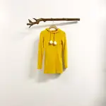 黃色毛球 合身長版連帽長袖T恤/上衣/帽T