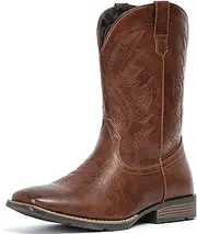[IUV] Cowboy Boots For Men Western Boot Durable Fashionable Retro Classic Embroidered Pull On Slip Resistant Boots