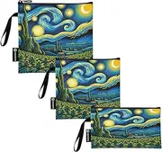 RPLIFE Starry Night Reusable Sandwich and Snack Bags Washable Fabric Food Storage Pouch with Zipper for Travel Work Office School (3 Pack: S/M/L)