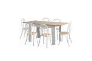 Oikiture 160cm Extendable Dining Table with 6PCS Dining Chairs White