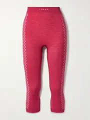 [FALKE Ergonomic Sport System] FALKE Ergonomic Sport System - Nordic Cropped Jacquard-knit Wool-blend Leggings - Red - small small Red
