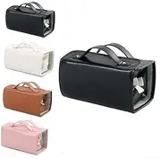 [YUNFAN] Leather Waterproof Cosmetic Bag Detachable 4 in 1 Travel Toiletry Bag,Roll Up Hanging Toiletry Bag,Travel Makeup Organizer with 4 Clear Detachable Compartment - Large Capacity (Black)