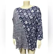 NWT Ali Miles Plus Size 3X Crinkle Knit Tunic - White/Blue