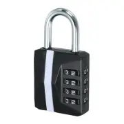4 Digit Combination Padlock, Zinc Alloy Resettable Combination Lock Black