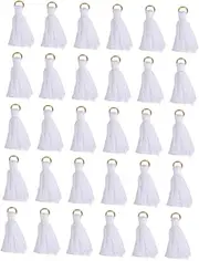 NUOBESTY 30pcs White Cotton Tassel Pendants with for Jewelry Making Chinese Style Accessories for Bookmarks Key Chains Bags and More
