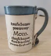 Matte Beige and Glaze Teal Rim I Smile Because You Are My Mom Handmade Mug New