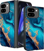 [GaoBao] for Google Pixel 9 Pro Fold Case, Slim Pixel 9 Pro Fold Case Glow in The Dark, Hybrid Hard PC Back Soft TPU Bumper Anti-Slip Women Men Boys Protective Cover for Pixel 9 Pro Fold,Gold/Marble