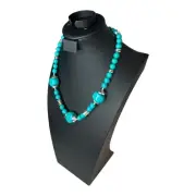 Vintage Lucite Turquoise Blue Green Beaded Silver Tone Necklace Hong Kong NWT