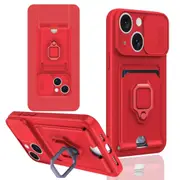 For Iphone 15 Sliding Camshield Magnetic Card Holder Silicone Phone Case Black