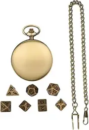 DEARMAMY Elegant Pocket Watch Style Metal Dice Case Party Game Dice Set Mini Dice with Chain Presents
